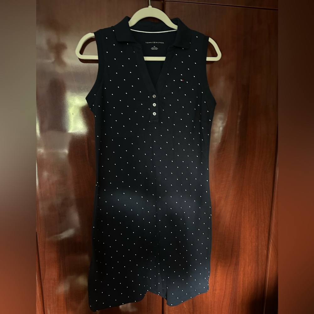 Navy Blue Tommy Hilfiger Polka Dot Sleeveless Dress